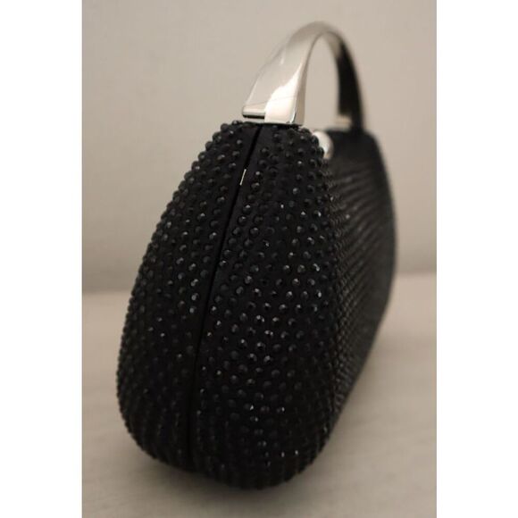 Nina Black Crystal Minaudiere w/Metal Handle & Detachable Drop-In Chain Strap - Picture 9 of 14